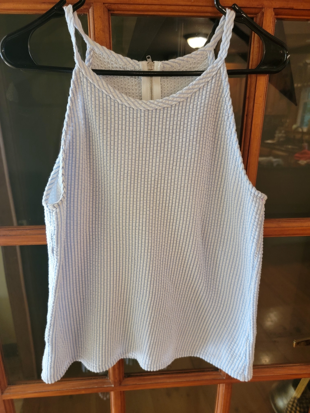 Light Blue Ribbed Halter Tank Top - Women's Summer Top- Small